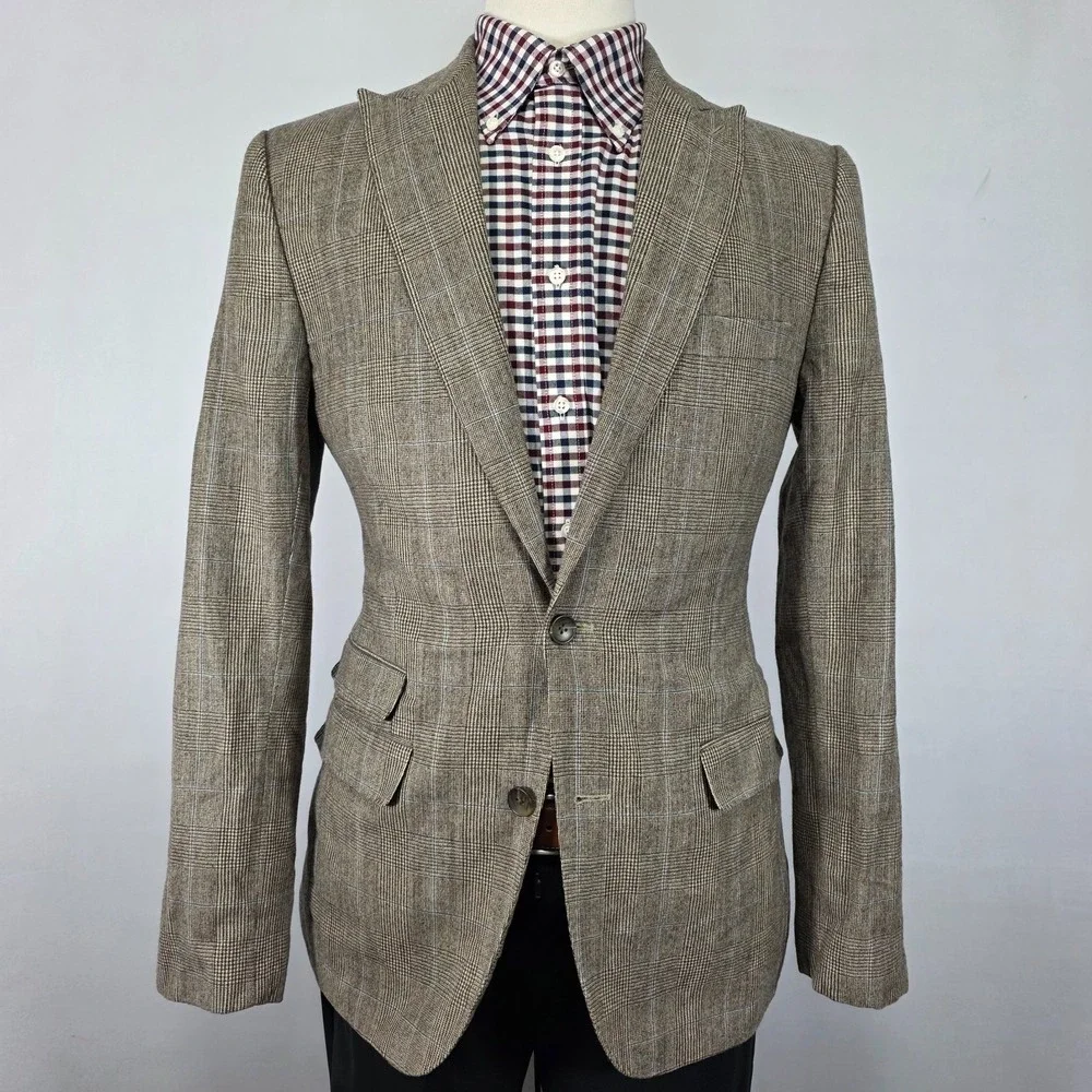Stafford Men's Sport Coat Blazer Two Button Peak Brown Flannel‎ Wool 38L Slim